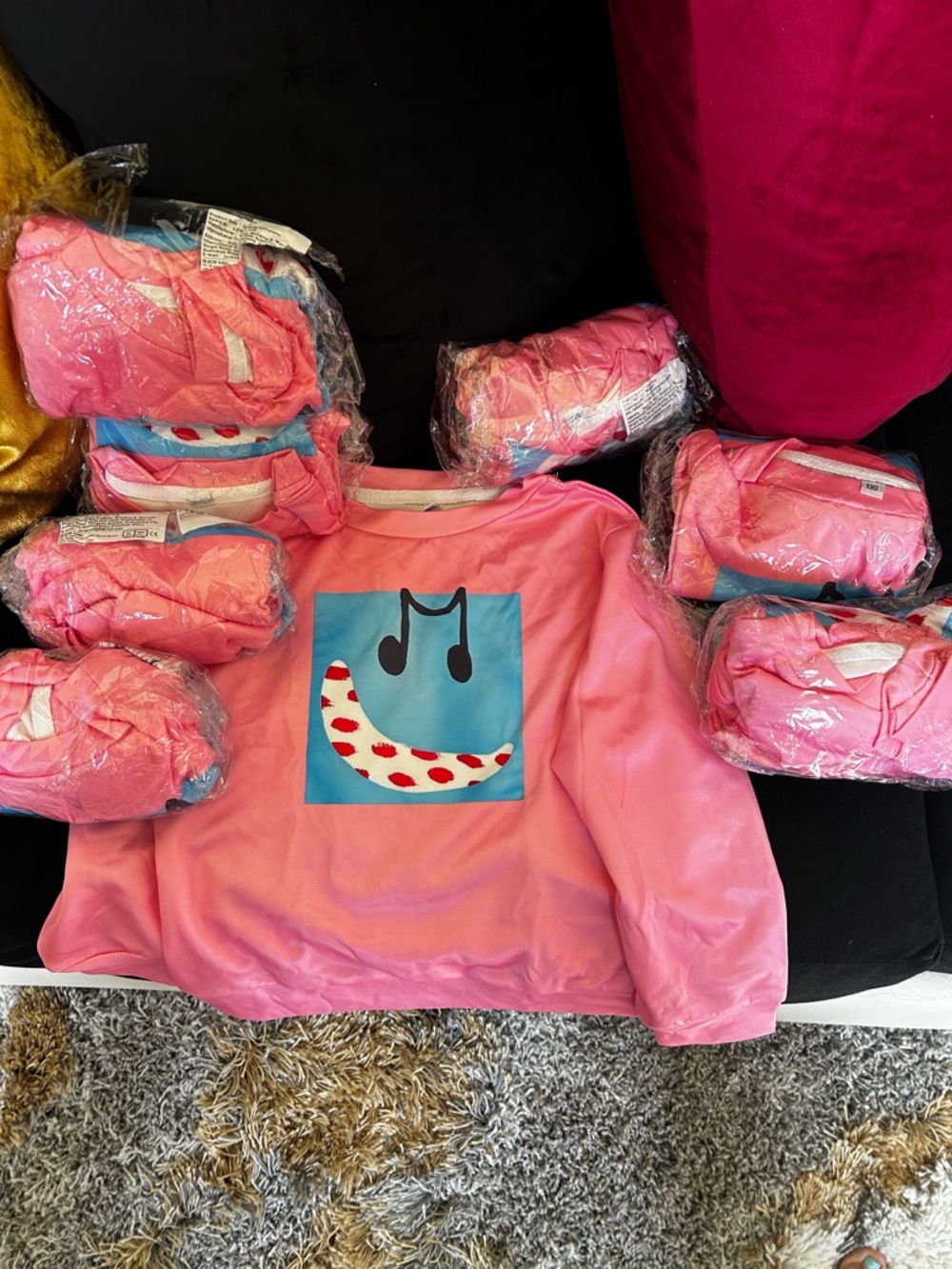 Bundle of Pink Graphic Long Sleeve Shirt with Musical Smile Design